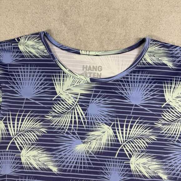 Hang Ten Shirt Women's 2XL Blue Palm Stripe Sun Protect Long Sleeve Rash Guard - Picture 3 of 8